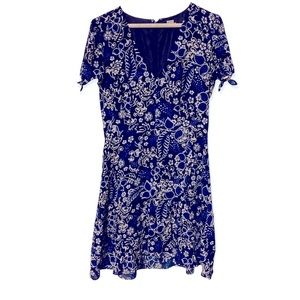 J crew blue and white shirt sleeve floral dress
